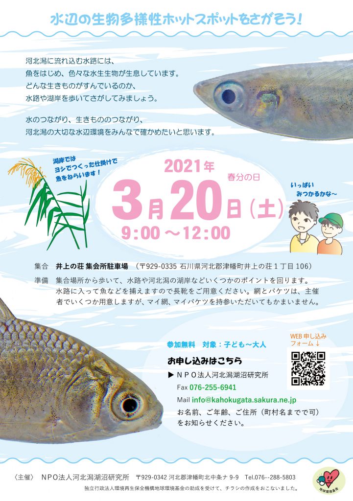 河北潟湖沼研究所
2021年3月20日水辺の生物多様性ホットスポットをさがそう